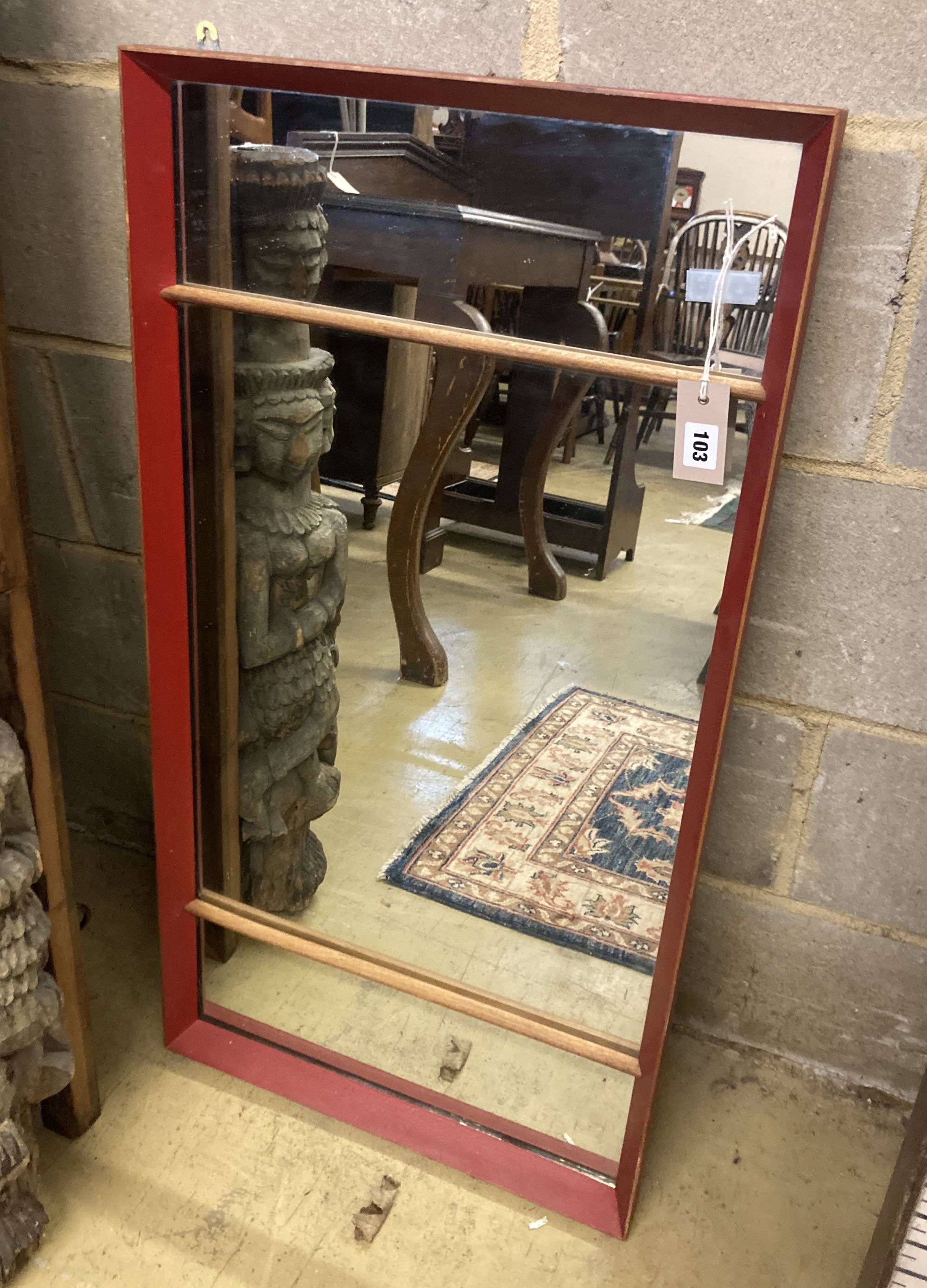 A 1950s rectangular painted wall mirror, width 95cm, height 49cm